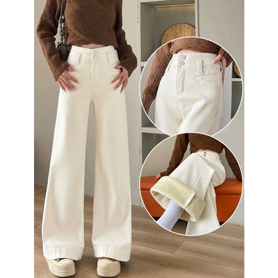 米白色微喇牛仔裤小个子美式