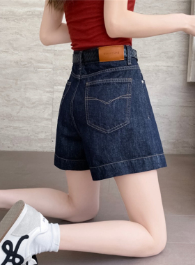 高腰丹宁深蓝色牛仔短裤女春夏薄款2026新款宽松显瘦A字阔腿热裤