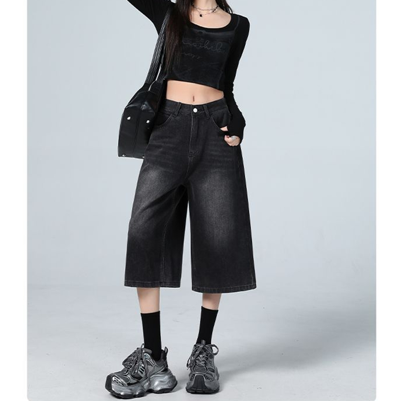 阔腿七分牛仔裤松弛感慵懒风直筒