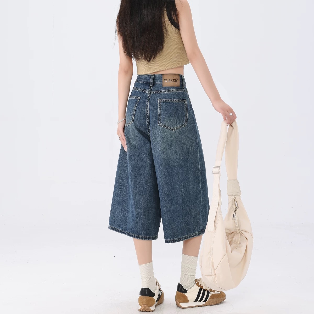 阔腿七分牛仔裤慵懒直筒五分中裤