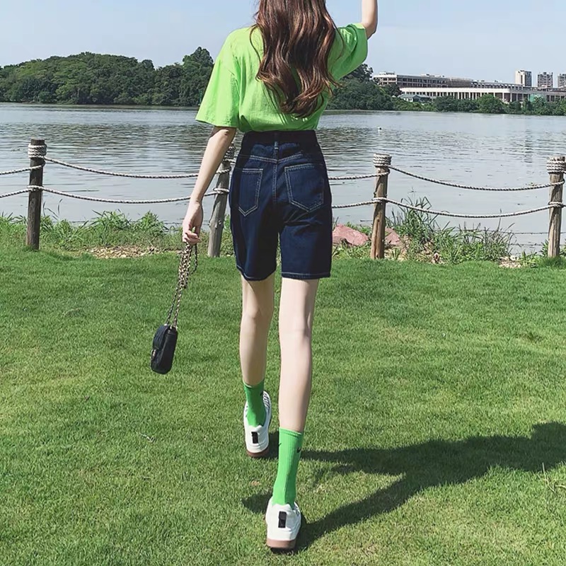 牛仔短裤女中裤宽松五分裤子阔腿