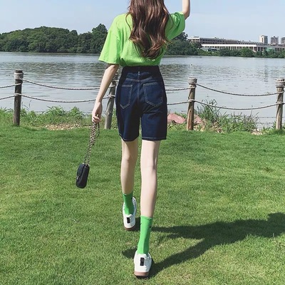 牛仔短裤女薄款夏季2025新款高腰小个子显瘦阔腿中裤宽松五分裤子