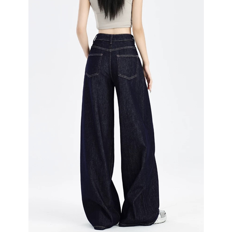 深蓝色阔腿牛仔裤慵懒松弛直筒裤