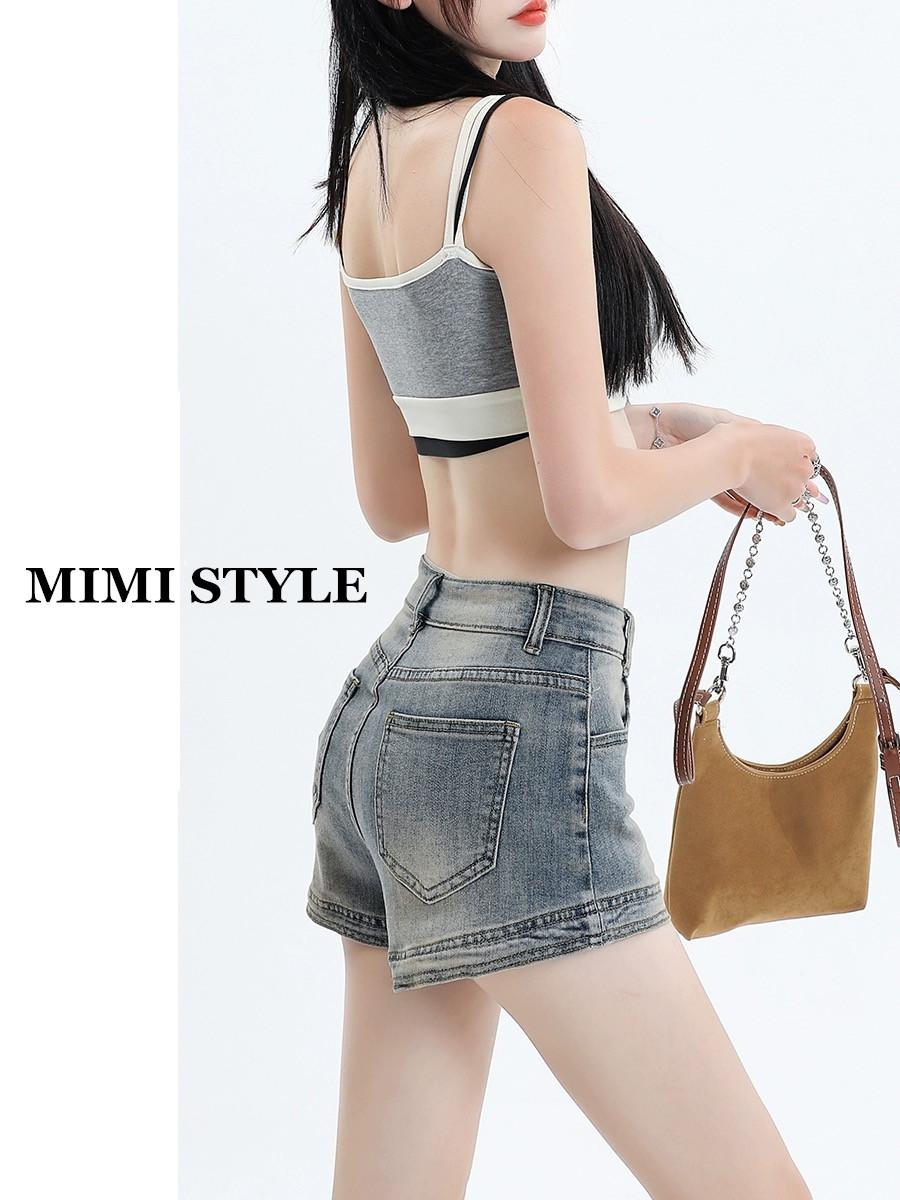 包臀辣妹a字热裤牛仔超短裤女