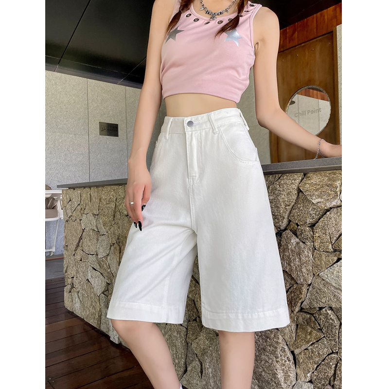 高腰五分牛仔短裤直筒5分中裤子