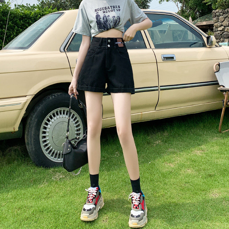 黑色高腰牛仔短裤女秋冬秋季2025新款显瘦热辣a字阔腿热裤子潮ins,女装/女士精品,牛仔裤,淘宝优惠券,粉丝福利购,淘宝优惠卷