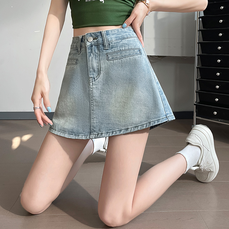复古牛仔短裙女薄款夏季2025新款高腰a字半身裙美式辣妹包臀裙裤