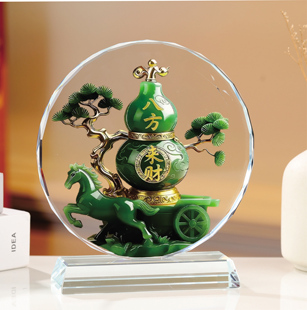 人造水晶八方来财葫芦摆件家居装饰品招财风水工艺品礼盒装摆台