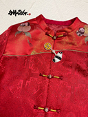 丝毛八达运中国红对襟男女宝新中式 熊猫抱金桃 拜年服周岁唐装