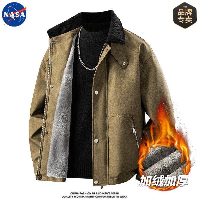 NASA品牌麂皮绒翻领夹克男士2025年冬季加绒加厚保暖大码痞帅外套