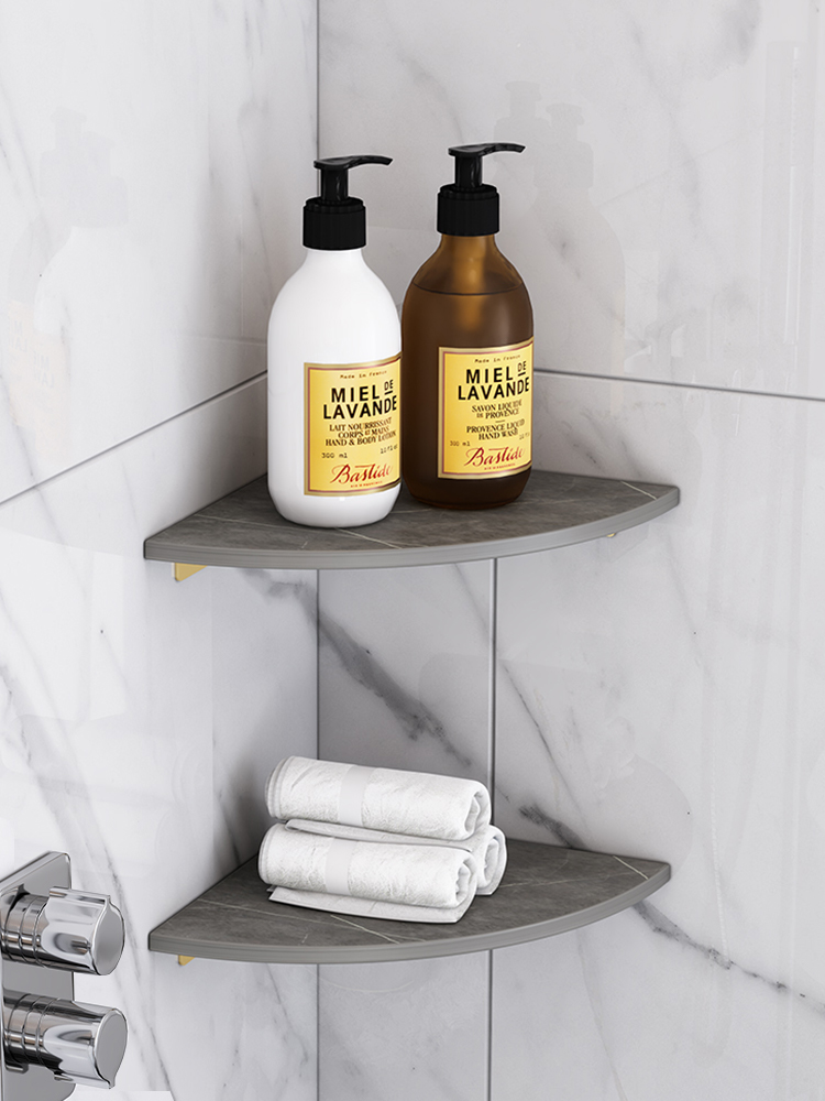 卫生间大理石岩板置物架免打孔浴室转角壁挂不锈钢厕所三角扇形