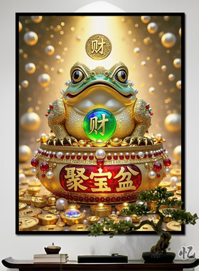 招财金蟾聚宝盆玄关墙贴防水客厅装饰画新中式风水贴纸自粘贴壁画