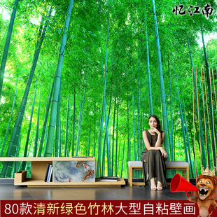 绿色竹林墙贴纸海报自粘简约客厅办公室护眼竹子风景装饰画墙壁画