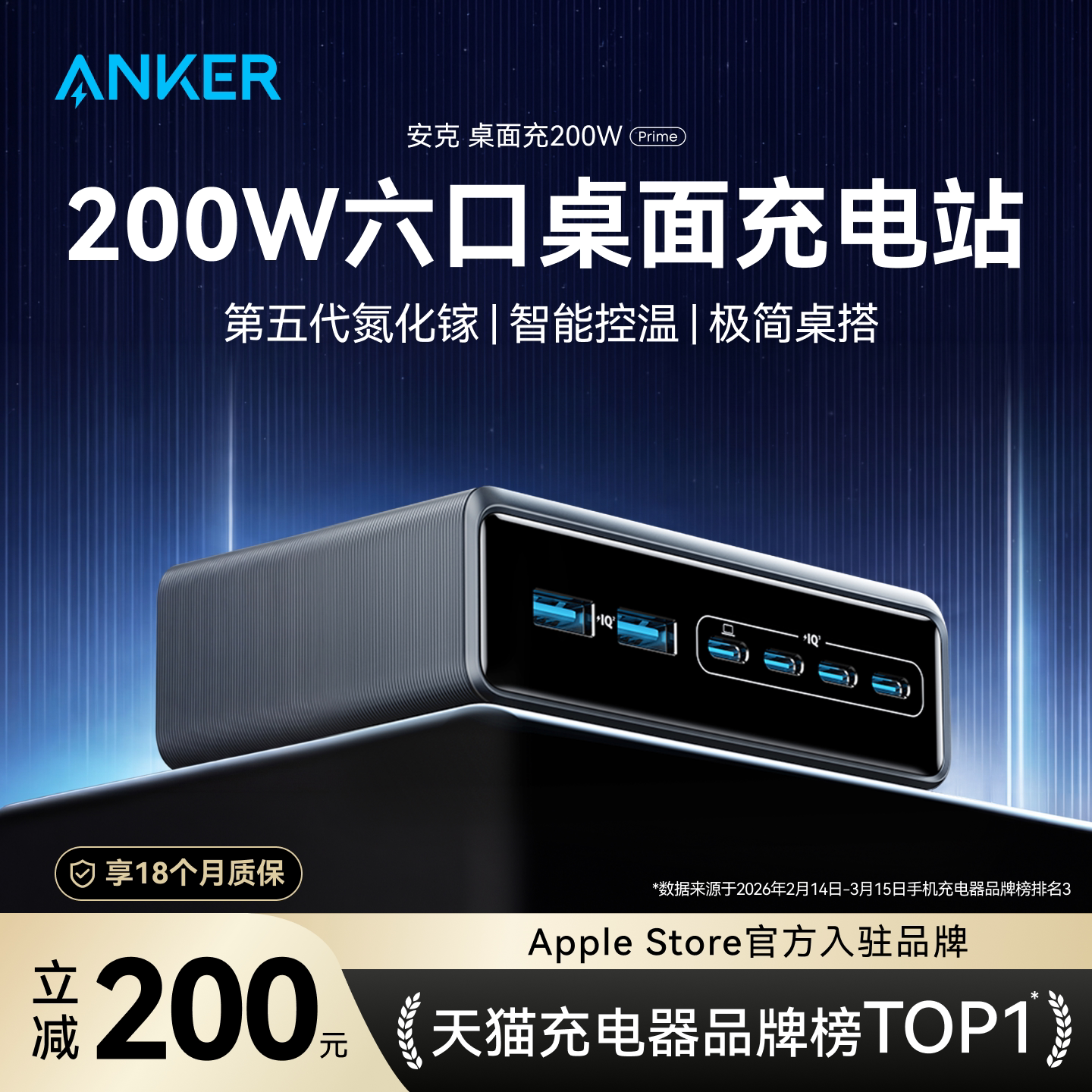 Anker Prime����200W������������վ��������Macbookƽ��ʼǱ�����ƻ��17�ֻ������ͷ���PD���ͷ 444.05Ԫ