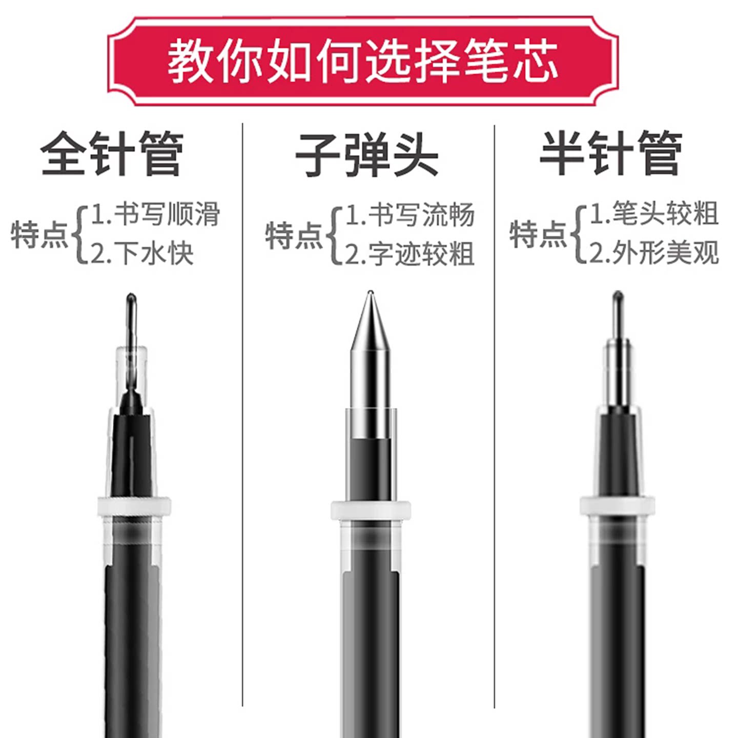 得力按动笔芯ST半针管速干笔替芯图片