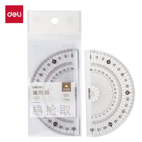 得力量角器学生用单个量角器三角板套装初中生小学生用数学几何绘图工具三角尺量角器半圆高中生大学制图绘图