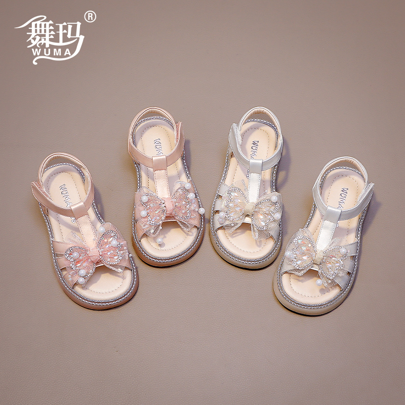 528260舞玛女童凉鞋儿童公主鞋2025新款夏季女宝宝露蝴蝶女孩单鞋