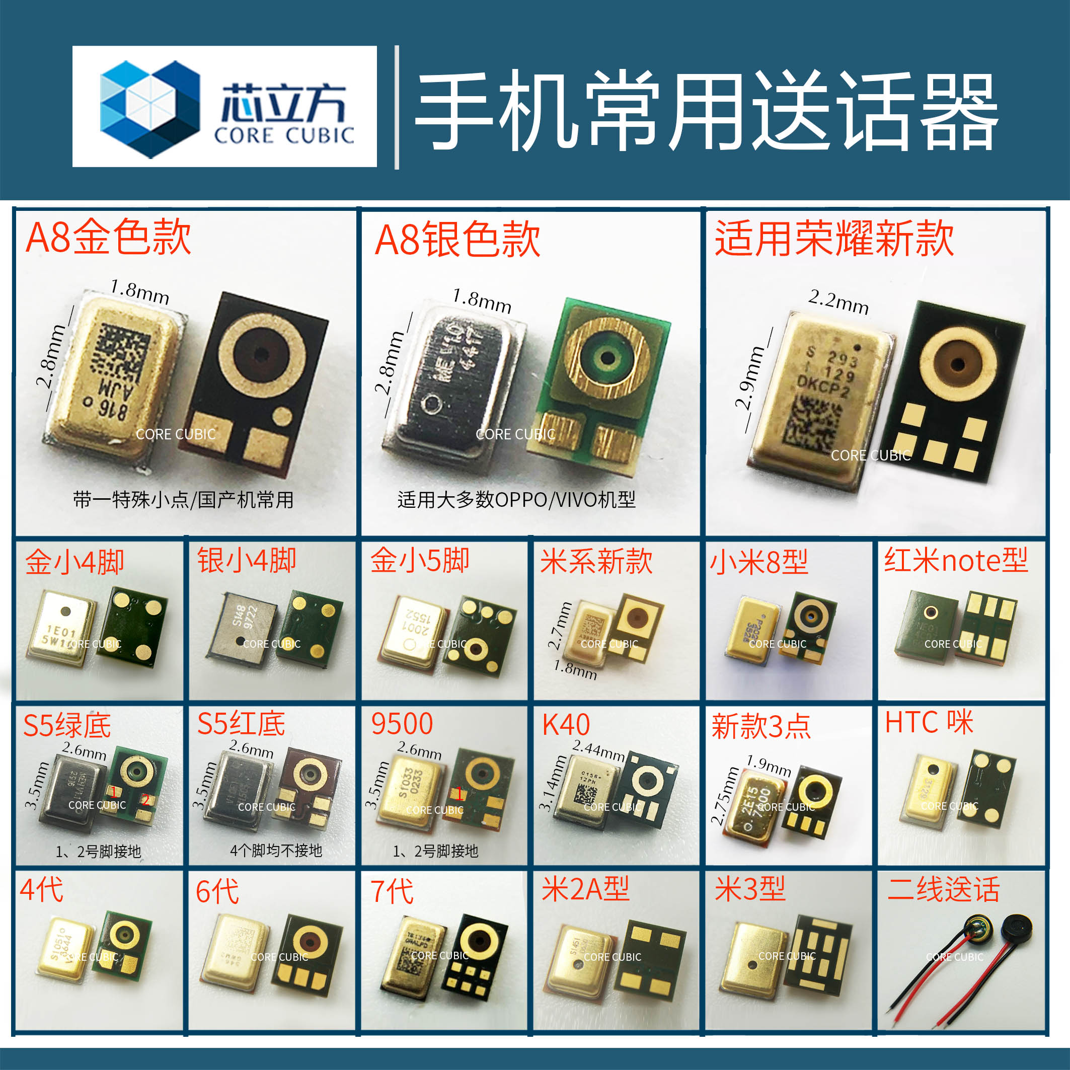 适用苹果华为荣耀100vivo小米oppo两脚老年机常用通用手机送话器
