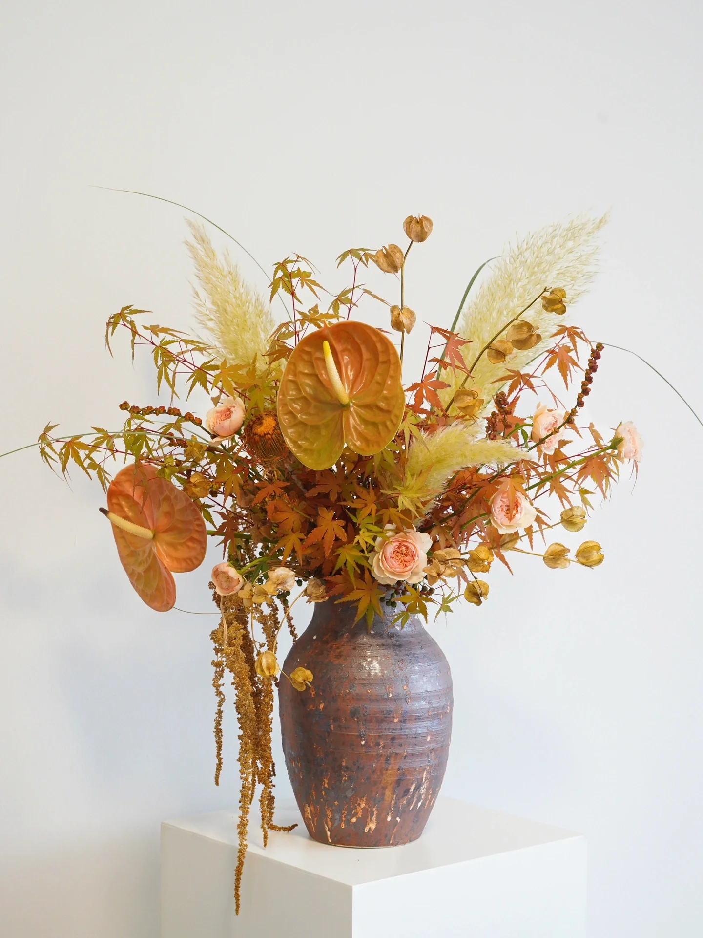 自然风花束红枫叶水培鲜切秋色真花花束家居软装样板间装饰花艺