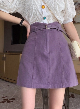 紫色牛仔半身裙女2025秋季新款A字纯色高腰短裙显瘦防走光包臀裙