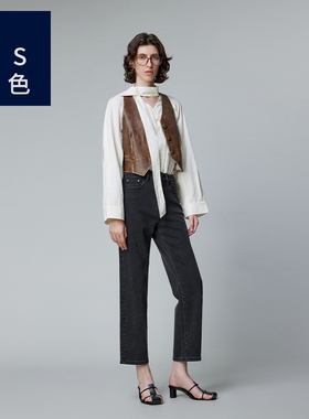 Ls蓝色7069女士牛仔裤秋季直筒修身舒适九分裤黑色显瘦显高烟管裤