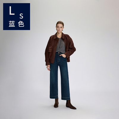 Ls蓝色93357女士加绒九分牛仔裤复古双扣奶奶裤一体植绒保暖裤冬
