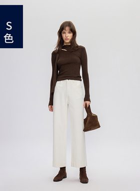 Ls蓝色93303秋季白色九分牛仔裤通勤四面弹莱赛尔宽松显瘦直筒裤