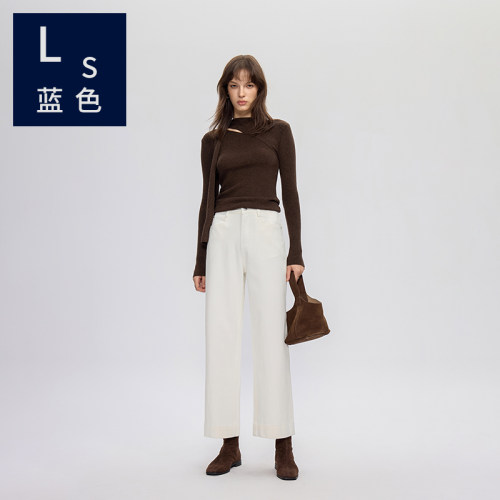 Ls蓝色93303春季白色九分牛仔裤通勤四面弹莱赛尔宽松显瘦直筒裤