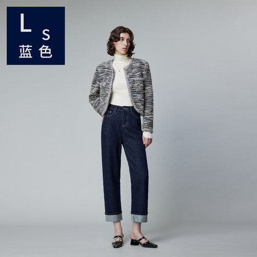 24年秋季女士深色直筒九分牛仔裤