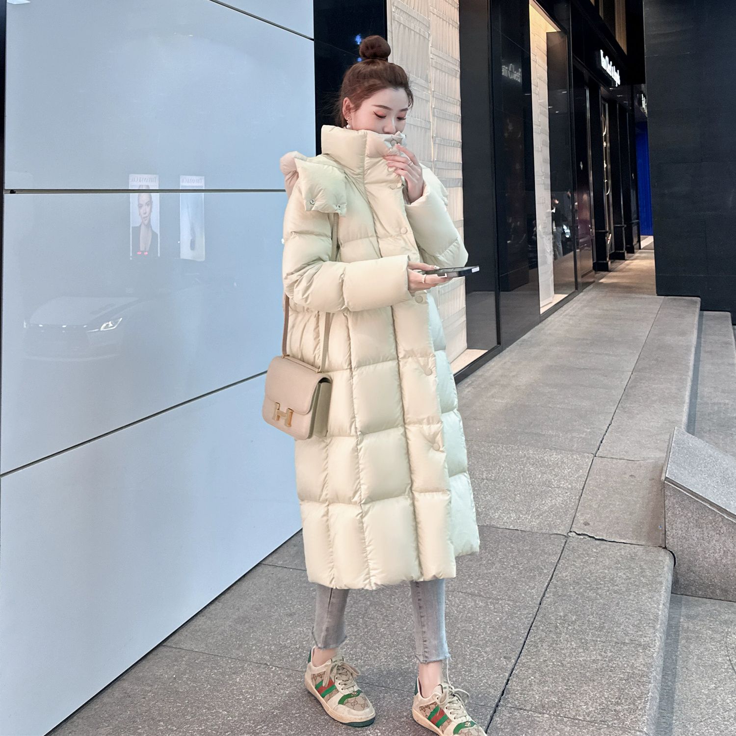 清仓价90白鹅绒羽绒服女士长款过膝抗寒保暖加厚时尚冬装连帽外套