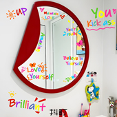 浴室镜子贴可爱卡通彩色多巴胺贴纸自粘卫生间遮挡卧室镜子装 饰贴