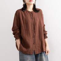 A new women's top with a pure cotton base layer in a retro and artistic style, featuring a unique and loose long-sleeved design for women thumbnail 3