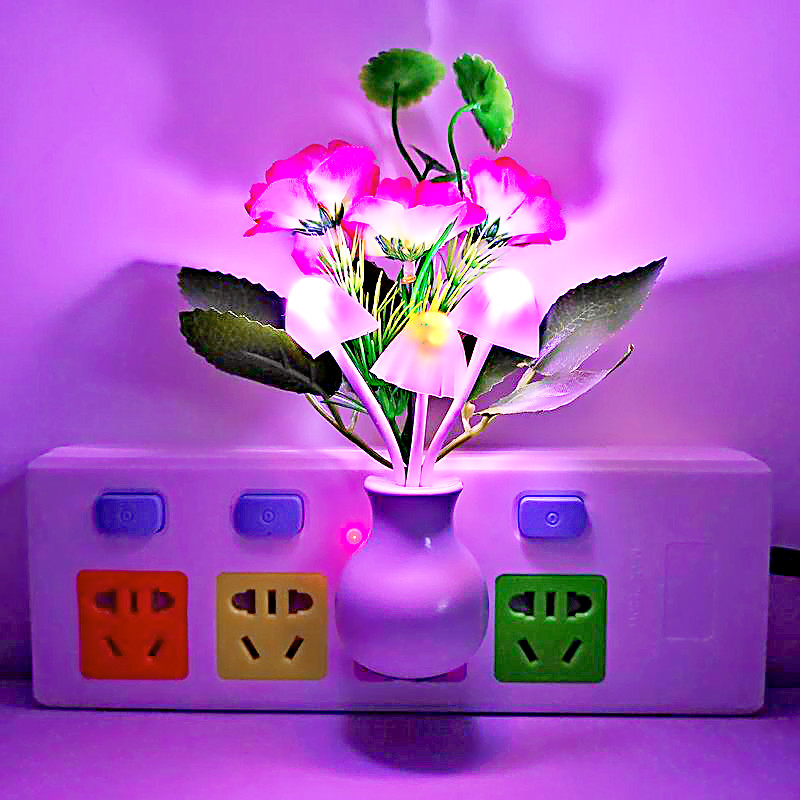 天黑自动亮 五叶梅LED光控感应小夜灯插电温馨浪漫卧室睡眠床头灯