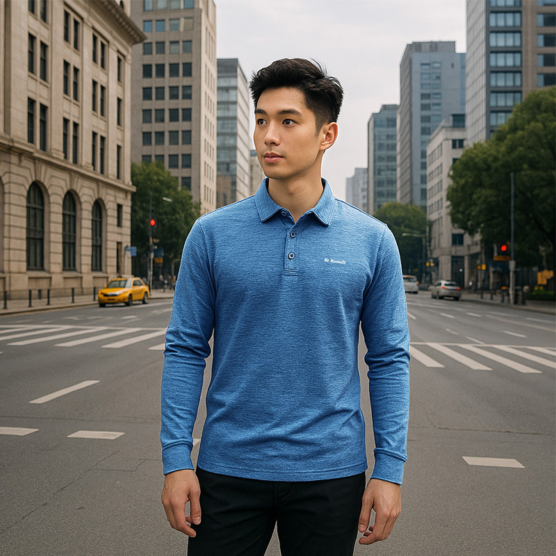 圣伯纳男款速干长袖polo衫透气t恤男款休闲上衣翻领T恤衫速干衣