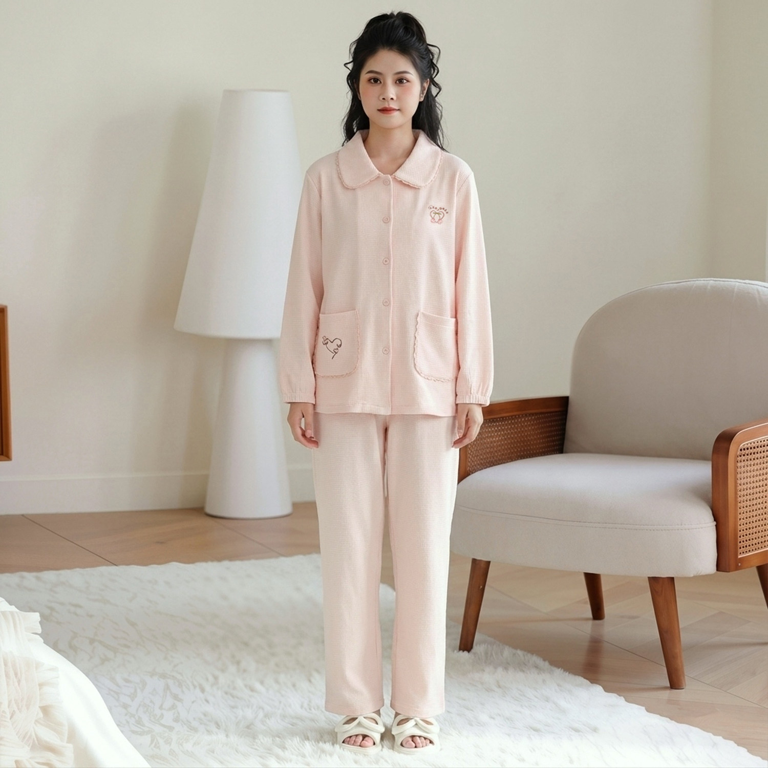 秋冬德绒加厚娃娃领睡衣套装女