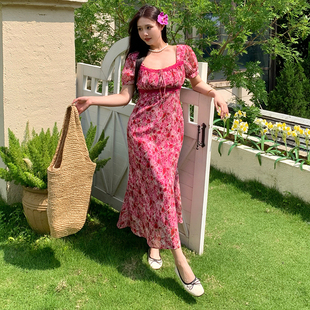 新品 连衣裙高级感夏季 雪纺碎花裙胖mm显瘦2071 女装 大码