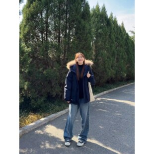 大毛领工装派克羽绒棉服女生冬季加厚美式高级感棉衣短款保暖外套