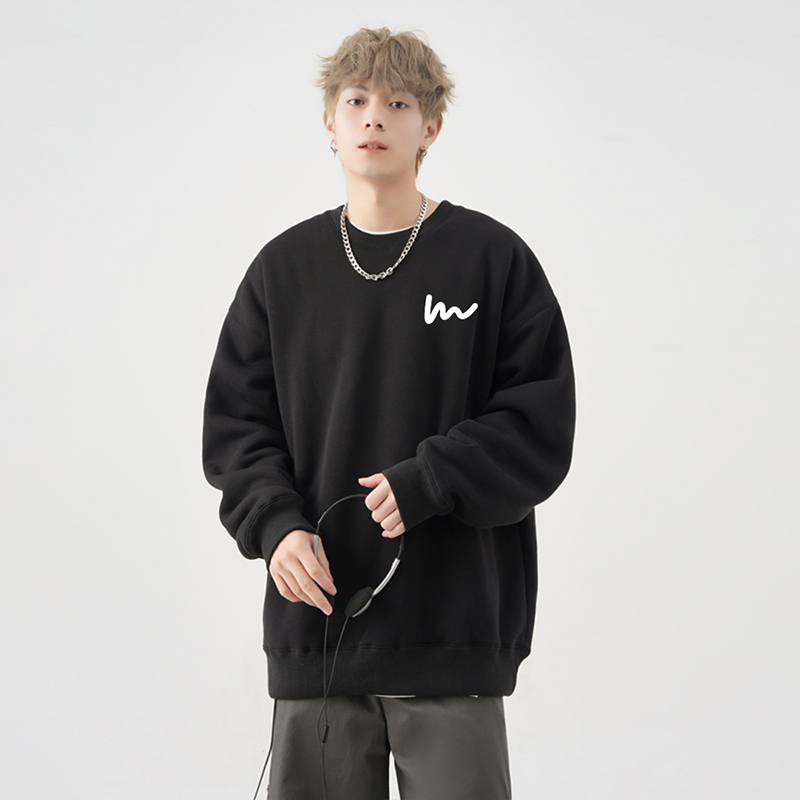 WASSUP潮牌秋冬季新款简约圆领卫衣男女生情侣款重磅纯棉宽松加绒