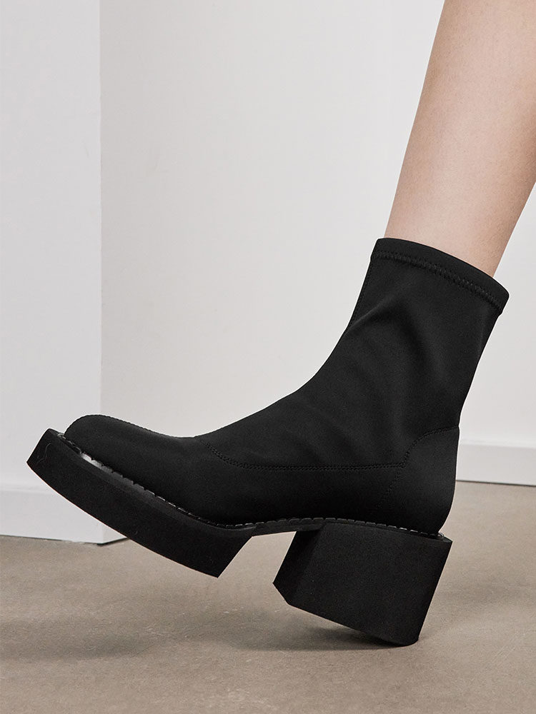 MEIYANG [SPOT] WOMENS GROUP ELASTIC BOOTS BLOCK HIGH HEEL THICK-SOLED HEIGHTENED BOOTS MID-BARREL RIDER BOOTS