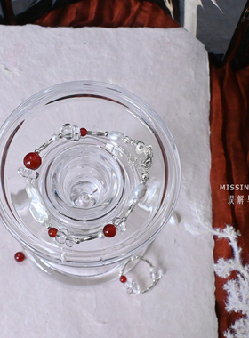 【曜雪】MISSING原创天然红玛瑙白水晶珍珠纯银新年手链戒指送礼