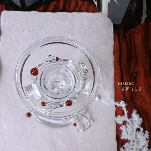 【曜雪】MISSING原创天然红玛瑙白水晶珍珠纯银新年手链戒指送礼