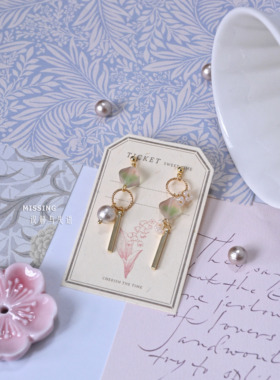 【早樱树下】Missing原创设计春日粉不对称珍珠手作精致耳饰耳夹