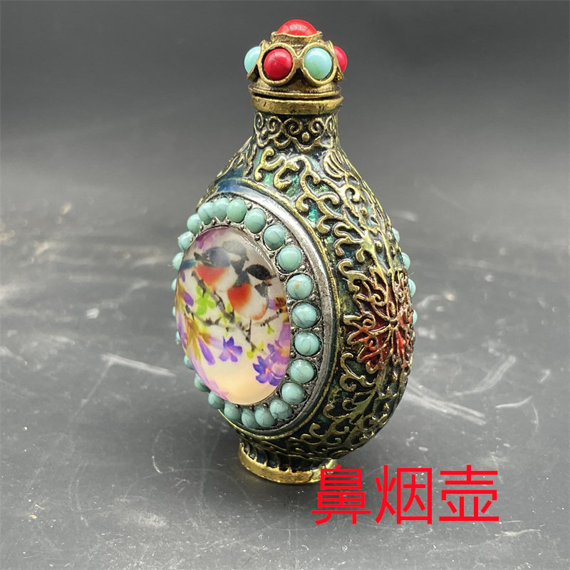 做旧内画鼻烟壶客厅特色工艺品装饰摆件新款仿古铜鼻烟壶老壶收u.