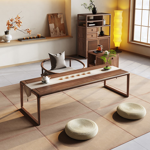 北美黑胡桃木榻榻米茶桌新中式