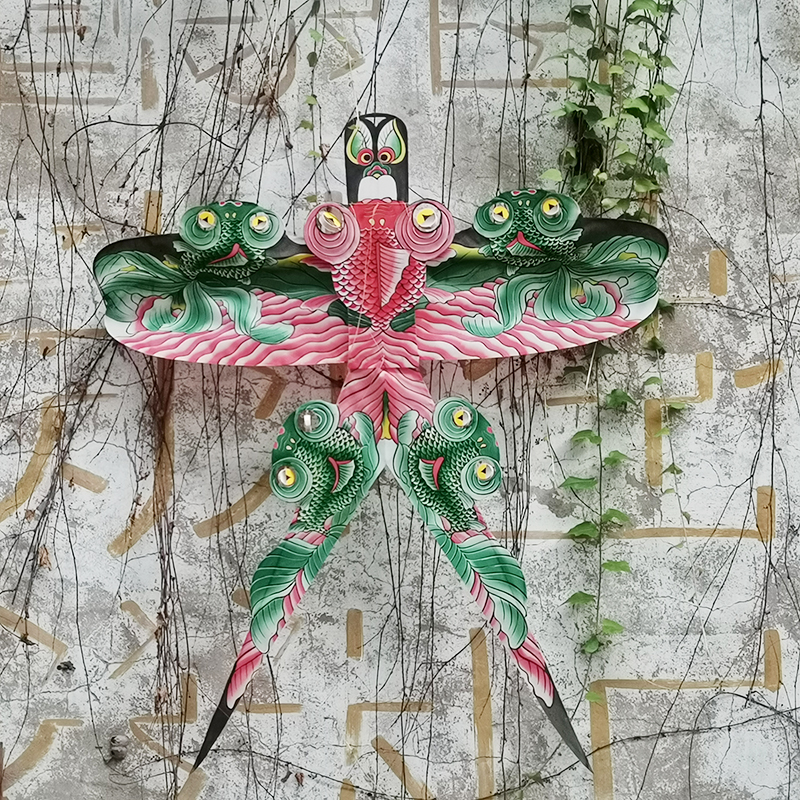 传统竹子骨架手工轧制手绘五鱼瘦燕风筝纸鸢汉服拍摄装饰布展道具