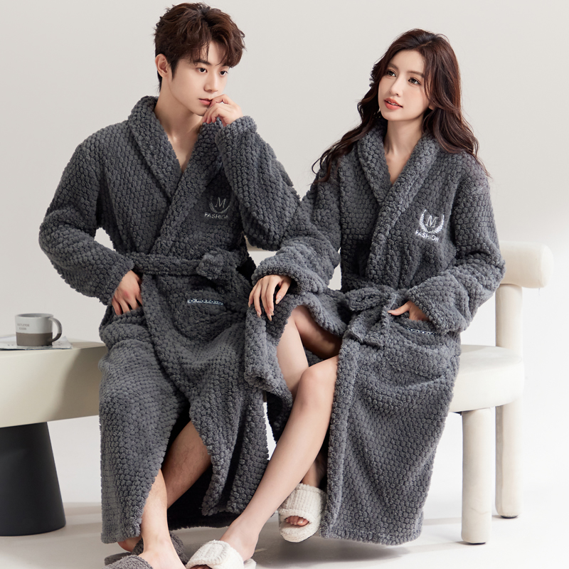 睡袍女秋冬季加厚法兰绒加绒男女士情侣珊瑚绒睡衣睡袍浴袍春秋季