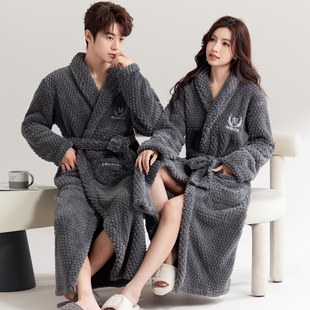 睡袍女秋冬季加厚法兰绒加绒男女士情侣珊瑚绒睡衣睡袍浴袍春秋季