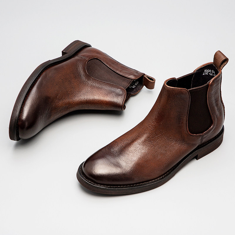 CHELSEA BOOTS MENS BRITISH LEATHER SPRING AND AUTUMN BOOTS TOP LAYER COWHIDE PERSONALITY SLEEVE MARTIN BOOTS TIDE ONE FOOT MENS BOOTS
