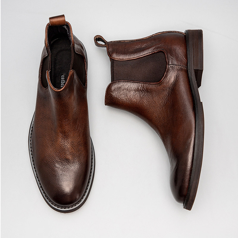 CHELSEA BOOTS MENS BRITISH LEATHER SPRING AND AUTUMN BOOTS TOP LAYER COWHIDE PERSONALITY SLEEVE MARTIN BOOTS TIDE ONE FOOT MENS BOOTS