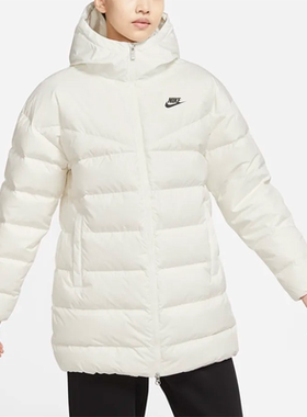 NIKE耐克女子连帽冬季中长休闲保暖夹克外套羽绒服DQ6874-133